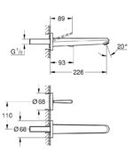 وش خلاط حوض دفن 23سم يوروديسك جوي كروم من جروهي