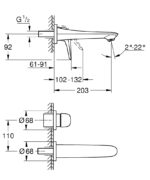 Dimensional Drawing for 29097003 by GROHE – showing 203 mm projection and 110 mm centre distance - MakramStores