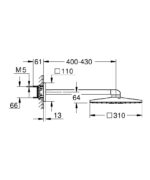 طاسة شاور 31سم مربعة بالعامود الحائطي 40سم كروم من جروهي (26479000)