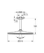 طاسة شاور 31سم مربعة بالعامود السقفي 14.2سم رين شاور كروم من جروهي - Image 2