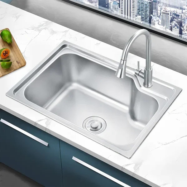 حوض مطبخ مقاس 45.5×68.5سم سُمك 0.8 بالصرف ستانلس ستيل من اصيل