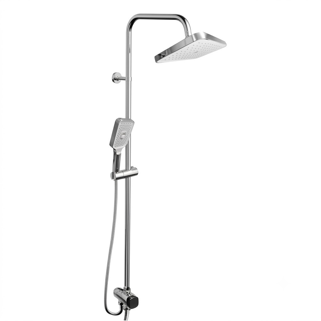 GX-001261 مسطرة دش تيرا بالطاسة مربعة و سماعة 3 نظام و محول من الطاسة و السماعة نيكل كروم من جواد - Image 1