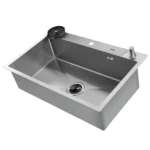 حوض مطبخ هاند ميد شامل خلاط شلال 51*77سم بالصرف استانلس ستيل من هانز كوري (Hans-X-SWF-77)