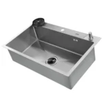 حوض مطبخ هاند ميد شامل خلاط شلال 51*77سم بالصرف استانلس ستيل من هانز كوري (Hans-XWS77)