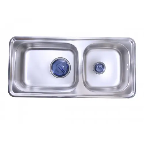 حوض مطبخ بيورتي استانلس 2عين بالصرف استانلس ستيل 100×48سم