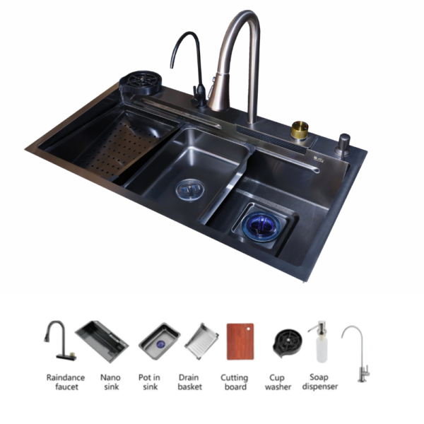 حوض مطبخ سمارت صرف أسود بيورتي