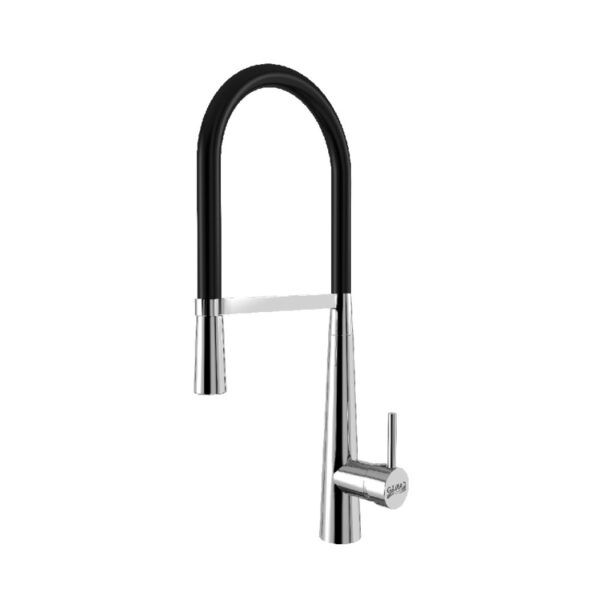 خلاط مطبخ ألورا بلاك بخرطوم سوستة و سماعة نيكل كروم جواد