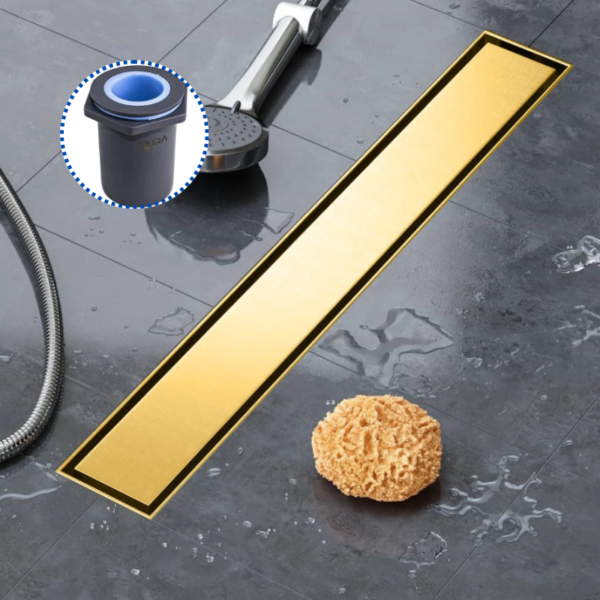 مجرى شاور بالوش قابلة للتبليط 50سم DL-08-50GV تصريف رأسي 50مم ذهبي مط من بيورا