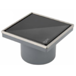 بيبه حمام بالوش 15سم FD-GB-15 بالعلاية تصريف رأسي 110مم زجاج أسود لامع اطار معدن كروم من بيورا