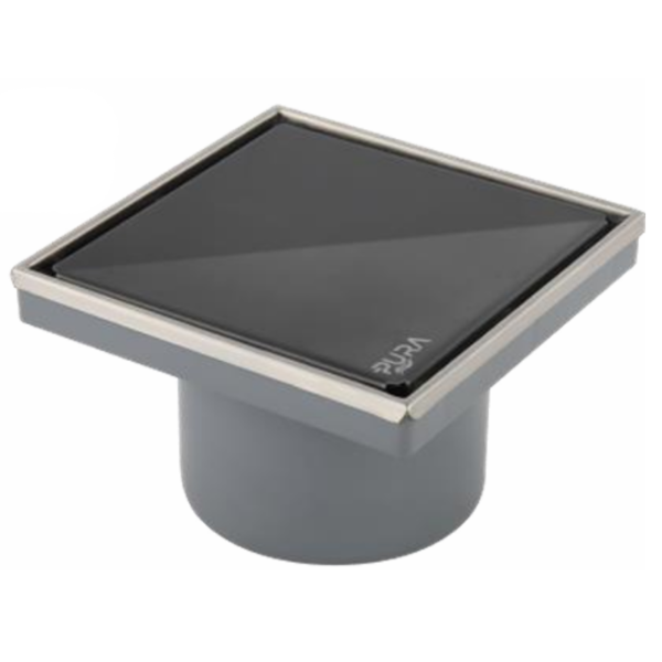 بيبه حمام بالوش 20سم FD-GB-20 بالعلاية تصريف رأسي 110مم زجاج أسود لامع اطار معدن كروم من بيورا