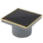 بيبه حمام بالوش 20سم FD-GB-20G بالعلاية تصريف رأسي 110مم زجاج أسود لامع اطار معدن ذهبي من بيورا