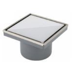 بيبه شاور بالوش 10سم FD-GW-10 بالعلاية تصريف رأسي 110مم زجاج أبيض لامع اطار معدن كروم من بيورا